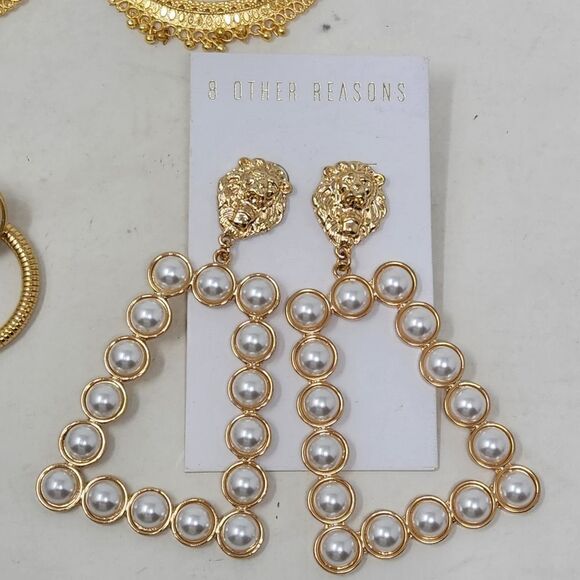 Large Gold Tone Faux Pearl Drop Dangle Earring Lot AEL40a - Picture 3 of 7